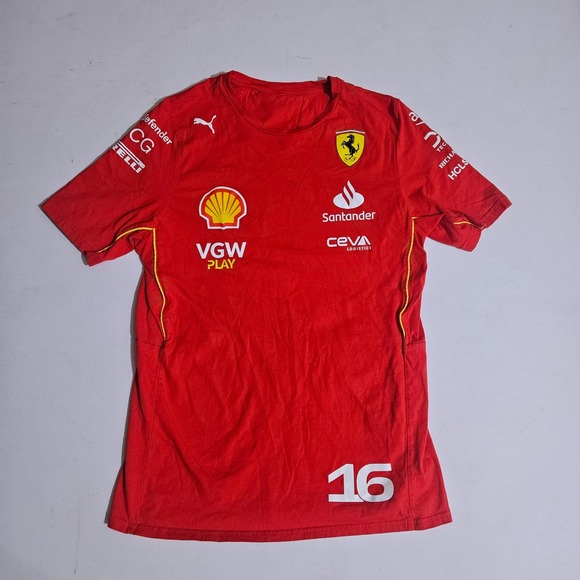 Puma Ferrari F1 Charles Leclerc 16 Driver T-Shirt Red 763605-01 Mens Small
